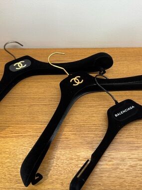 Two Chanel Velvet Logo Hanger - Black with Gold Hardware & one Balenciaga